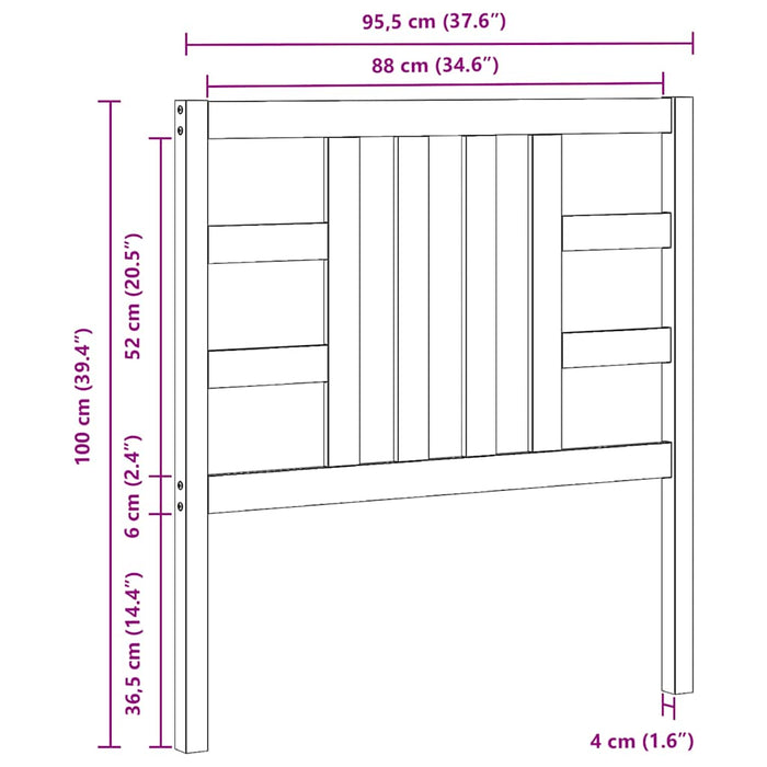 Testiera per Letto Nera 96x4x100 cm in Legno Massello di Pino 817824