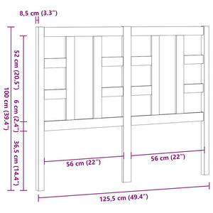 Testiera per Letto Nera 126x4x100 cm in Legno Massello di Pino 817834