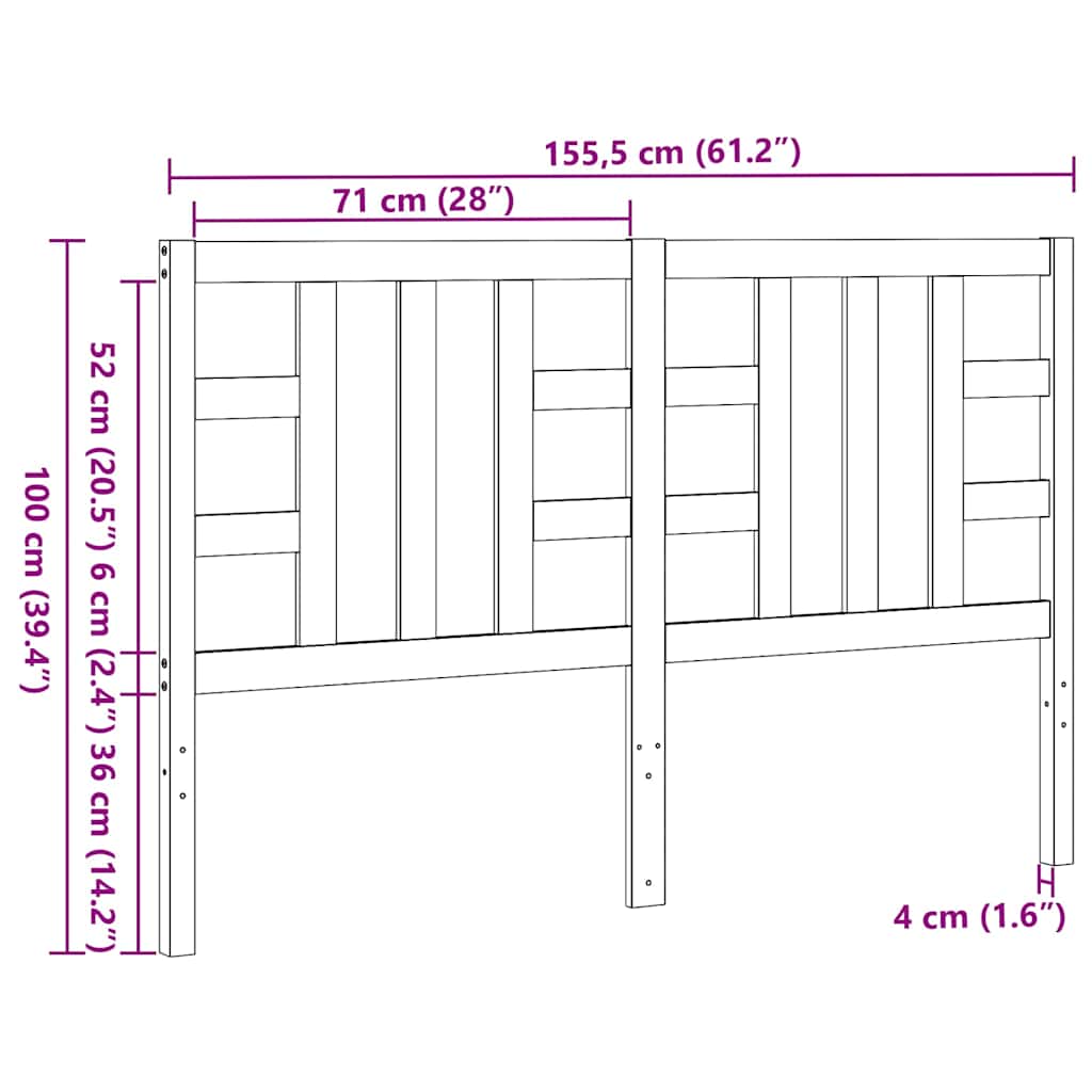 Testiera per Letto Ambra 166x4x100 cm in Legno Massello di Pino 817853