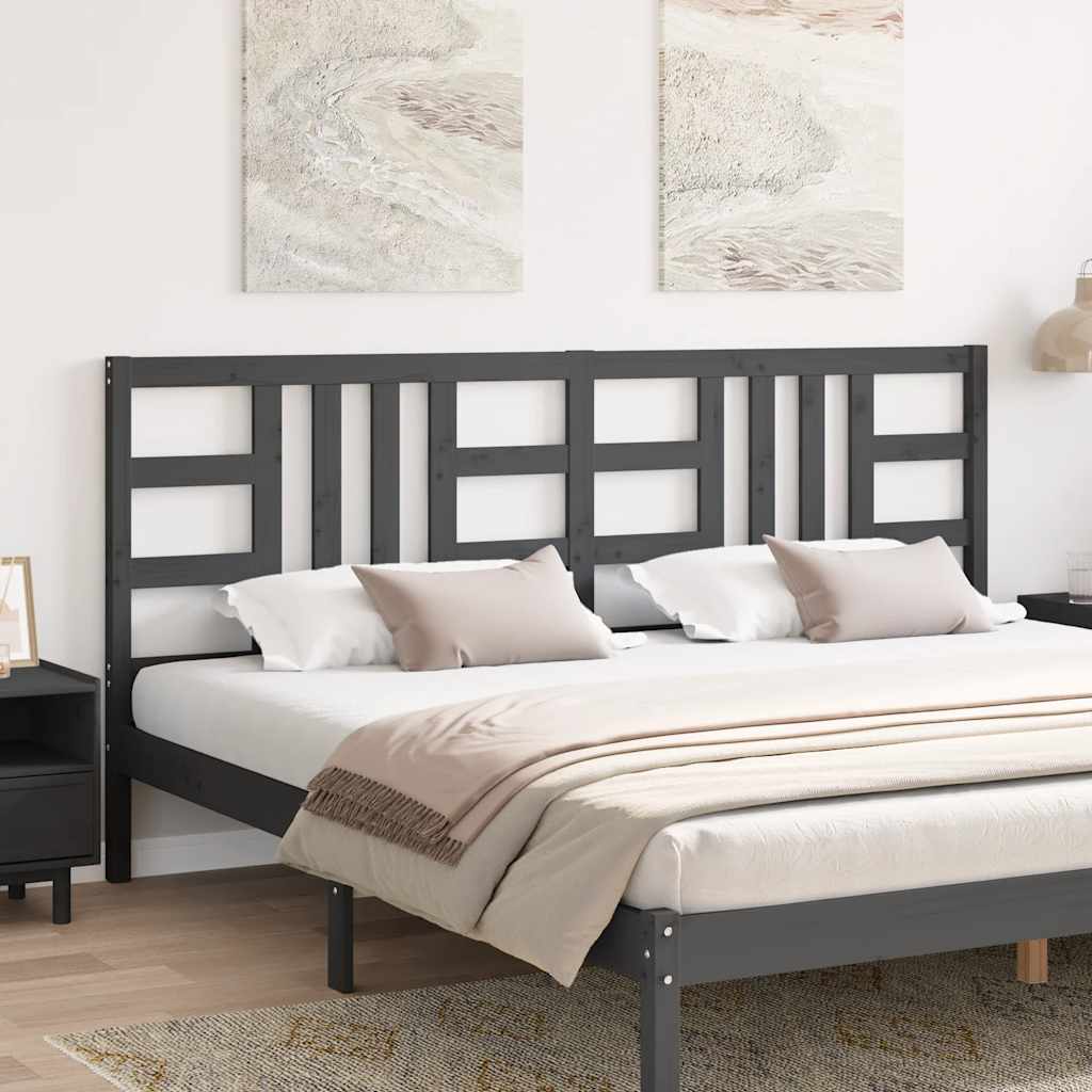 Testiera per Letto-Testata-Testiera Decorativa Grigia 206x4x100cm in Legno Massello di Pino 453420