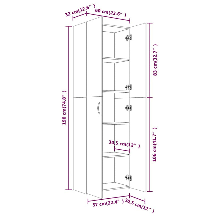 Armadio per Ufficio Rovere Fumo 60x32x190 cm Legno Multistrato 815279