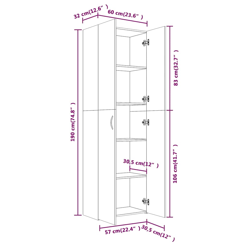 Armadio per Ufficio Grigio Sonoma 60x32x190cm Legno Multistrato 815280