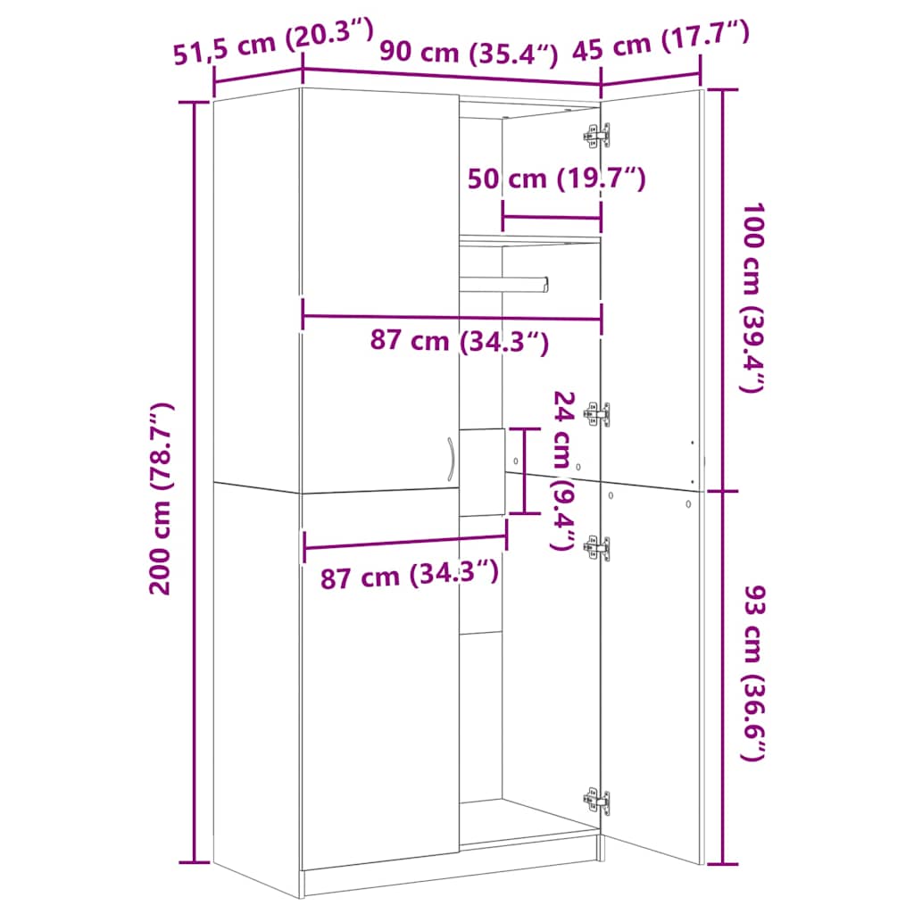 Armadio Rovere Fumo 90x52x200 cm in Legno Multistrato cod mxl 72355