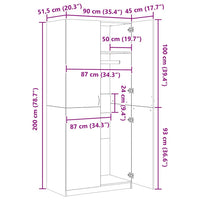 Armadio Rovere Fumo 90x52x200 cm in Legno Multistrato cod mxl 72355