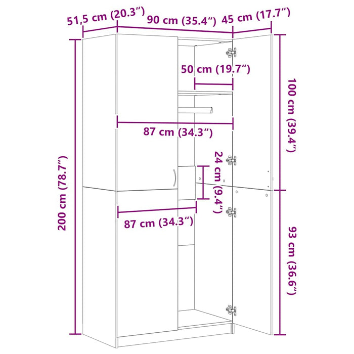 Armadio Rovere Fumo 90x52x200 cm in Legno Multistrato cod mxl 72355