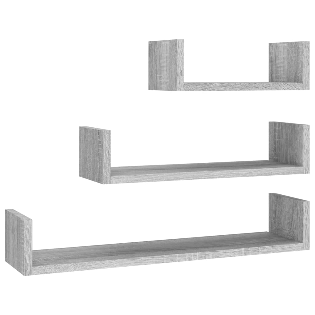 Mensole Espositive a Parete 3pz Grigio Sonoma Legno Multistrato 815262