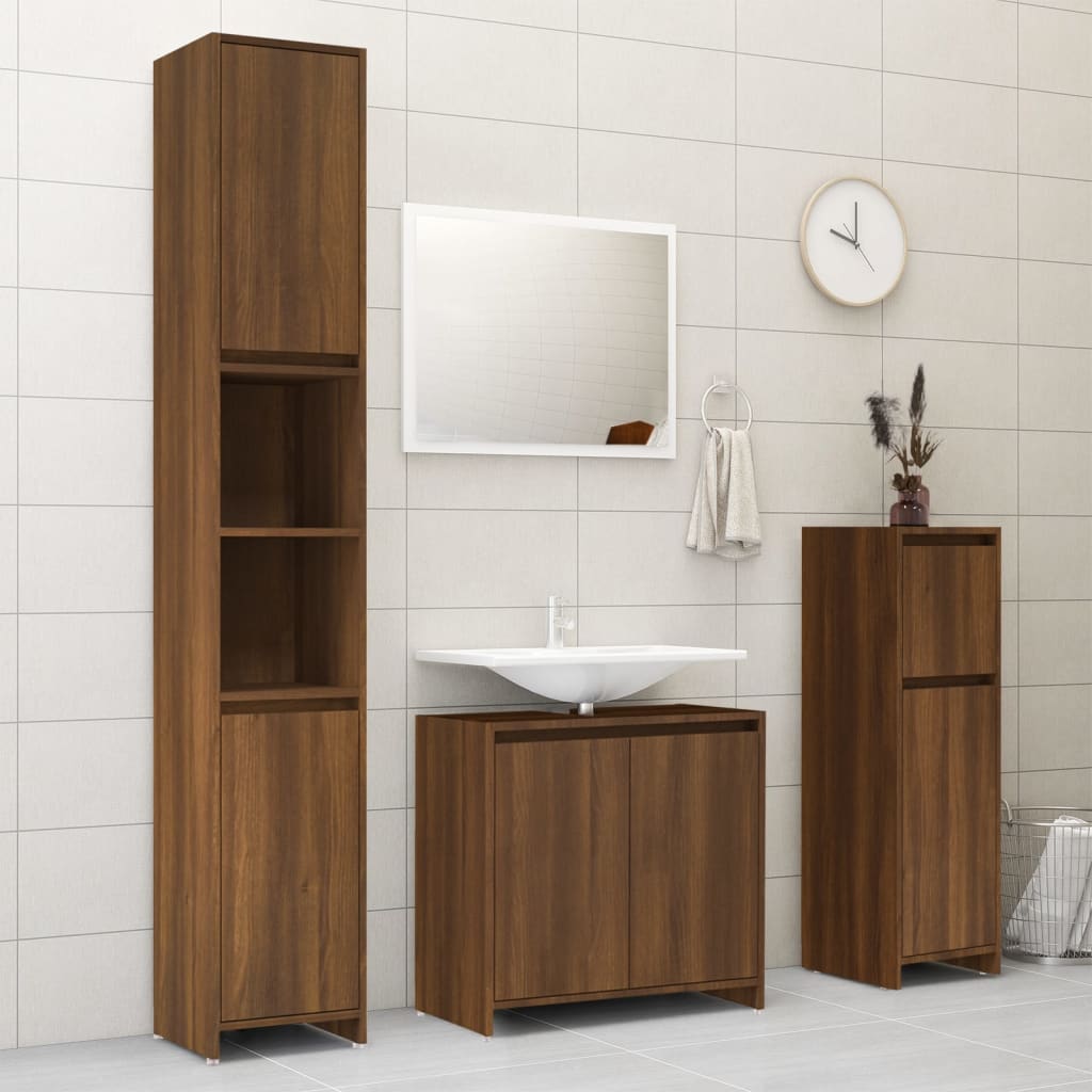 Armadietto Bagno Rovere Marrone 30x30x95cm in Legno Multistrato 815554