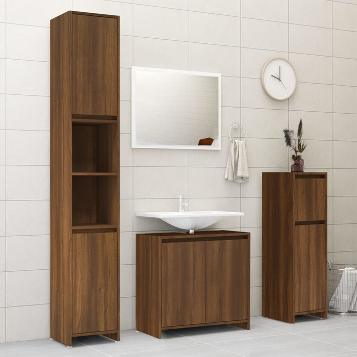Armadietto Bagno Rovere Marrone 30x30x95cm in Legno Multistrato 815554