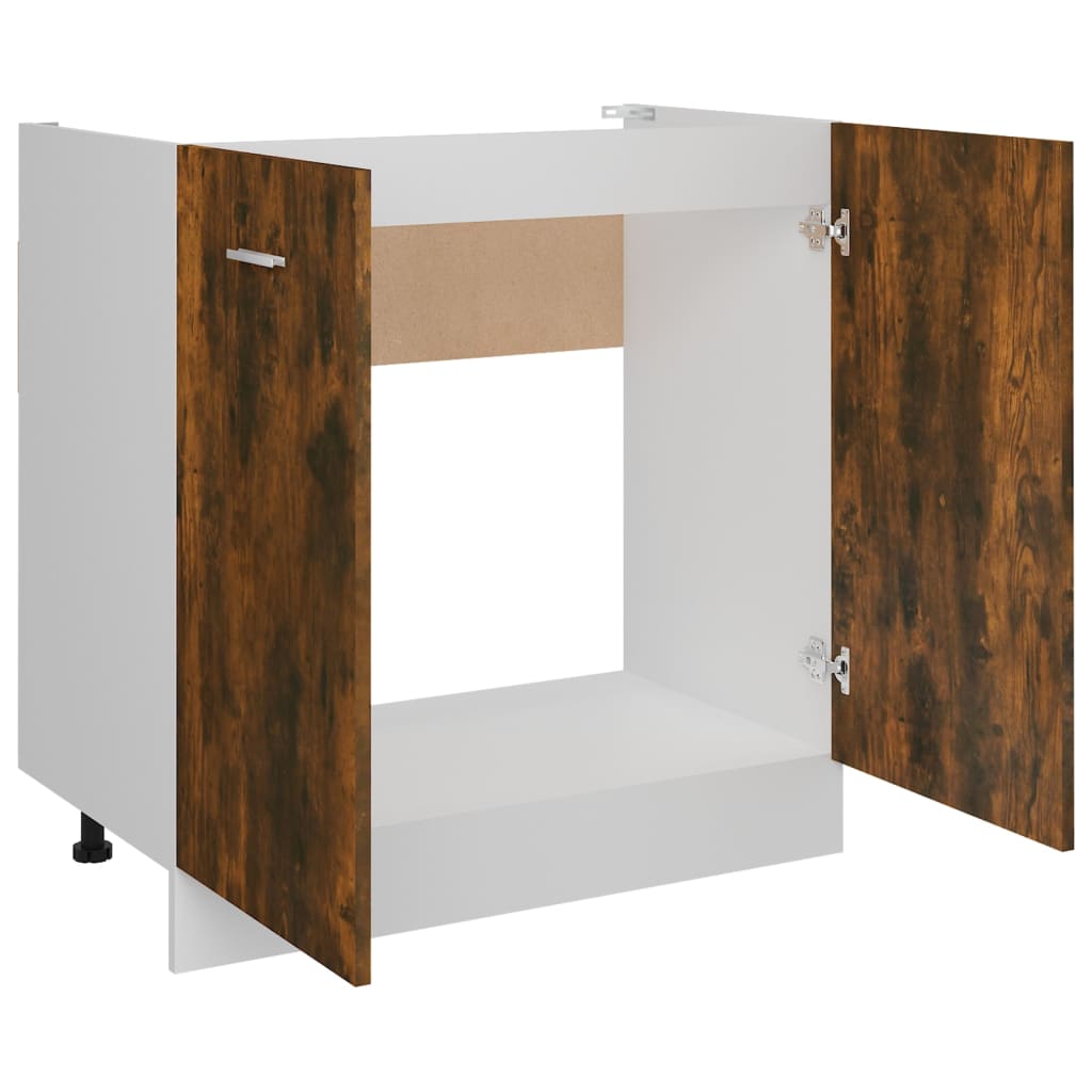 Mobile Sottolavello "Lyon"-Armadietto da bagno Rovere Fumo 80x46x81,5 cm