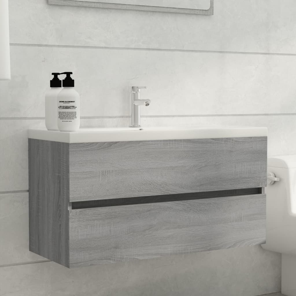Mobile Sottolavabo-Armadietto da bagno Grigio Sonoma 90x38,5x45cm Legno Multistrato