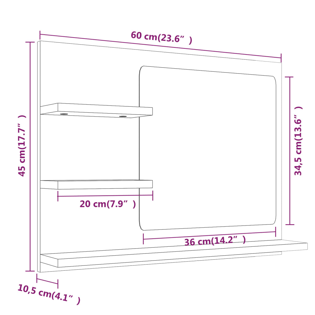 Specchio da bagno-Specchio decorativo Grigio Sonoma 60x10,5x45 cm Legno Multistrato