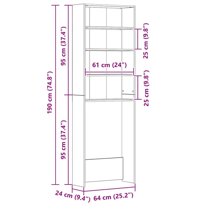 Mobile per Lavatrice Rovere Fumo 64x24x190 cm 815951