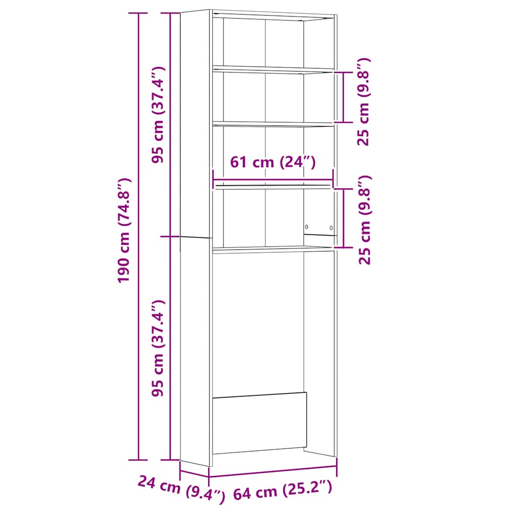 Mobile per Lavatrice Grigio Sonoma 64x24x190 cm 815952