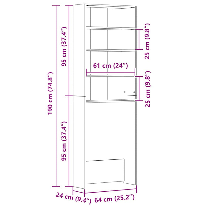 Mobile per Lavatrice Grigio Sonoma 64x24x190 cm 815952