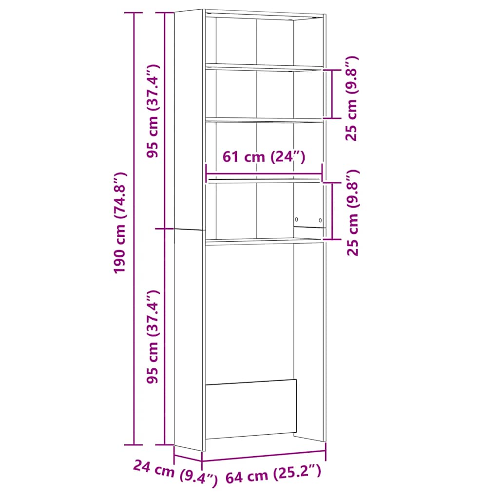 Mobile per Lavatrice Rovere Marrone 64x24x190 cm cod mxl 75935