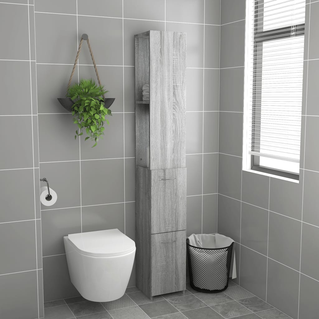 Armadietto Bagno Grigio Sonoma 25x26,5x170 cm Legno Multistrato 815961