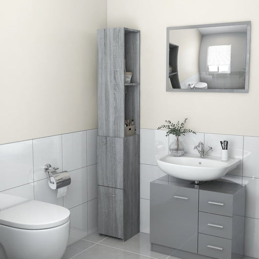 Armadietto Bagno Grigio Sonoma 25x25x170cm Legno Ingegnerizzato