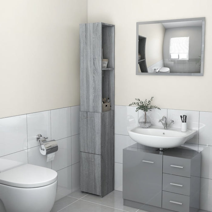 Armadietto Bagno Grigio Sonoma 25x25x170cm Legno Ingegnerizzato