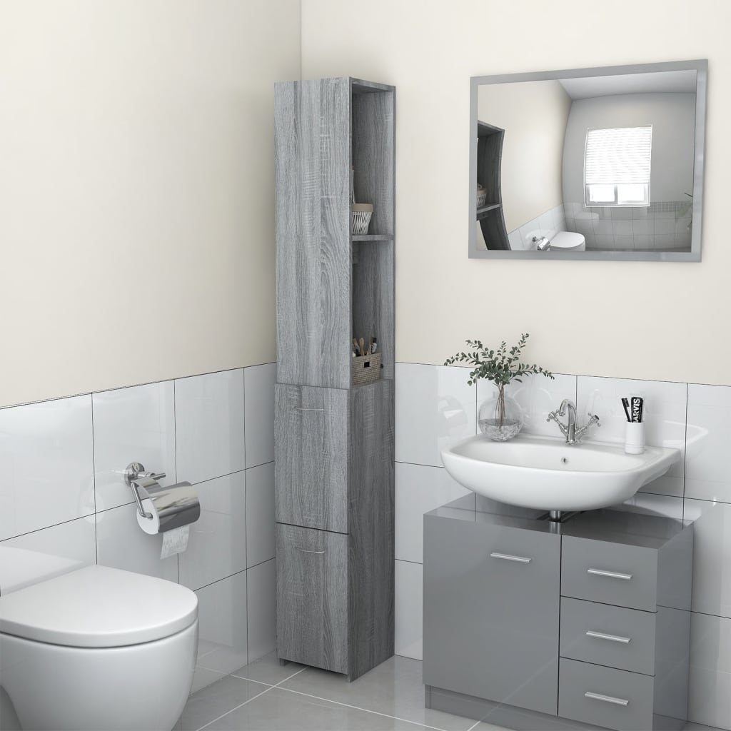 Armadietto Bagno Grigio Sonoma 25x26,5x170 cm Legno Multistrato 815961