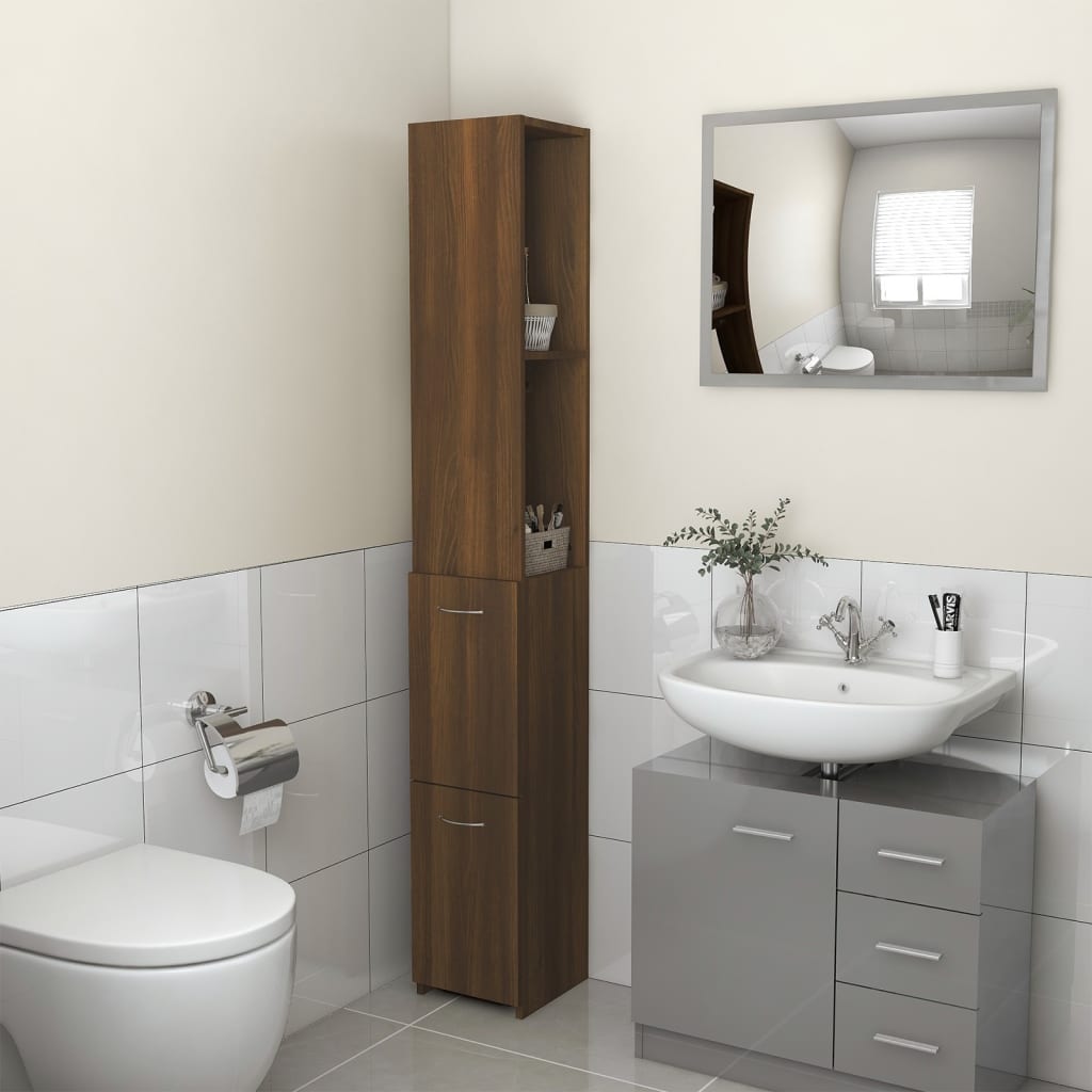 Armadietto Bagno Rovere Marrone 25x26,5x170cm Legno Multistrato 815962