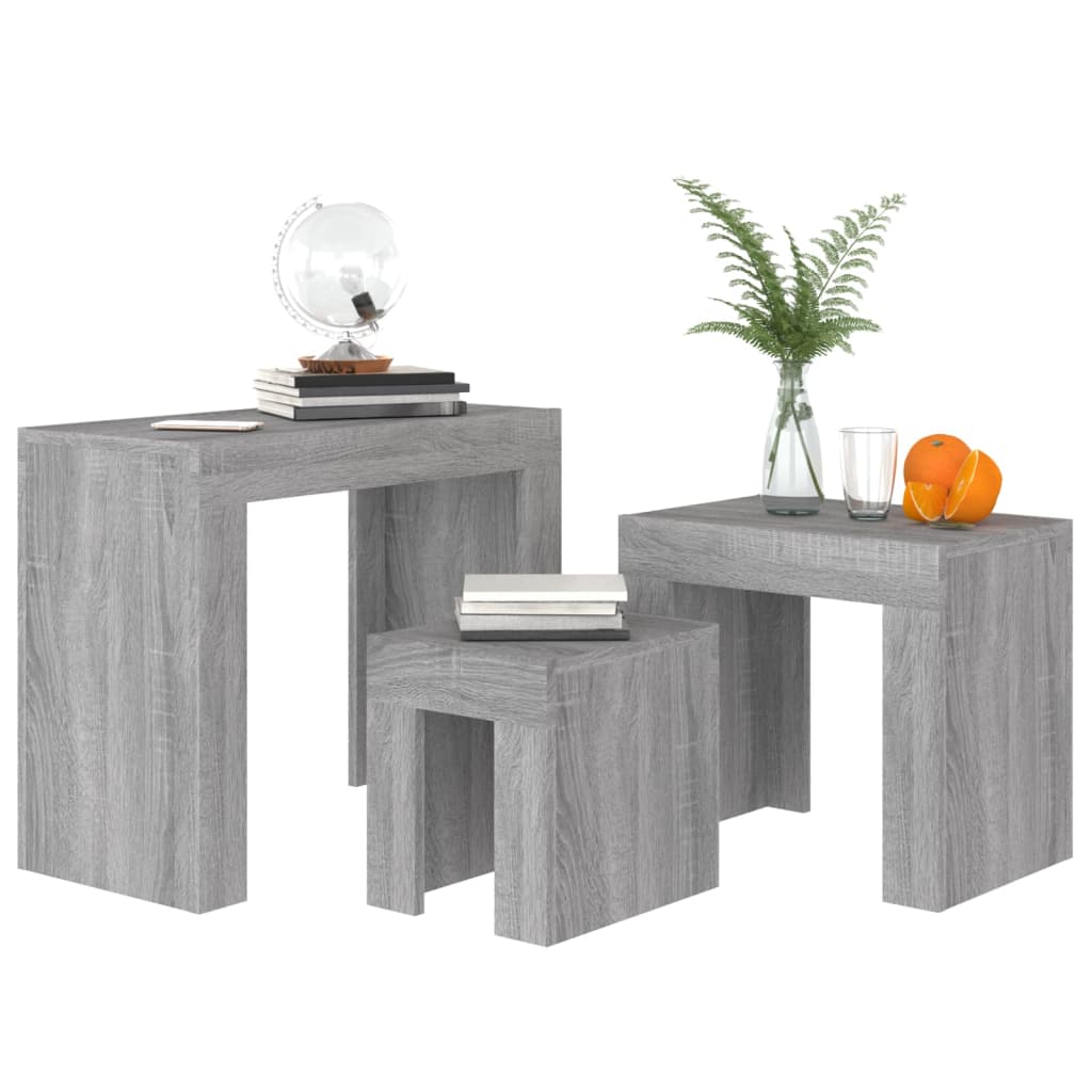 Tavolini Salotto Impilabili 3pz Grigio Sonoma Legno Multistrato 815985
