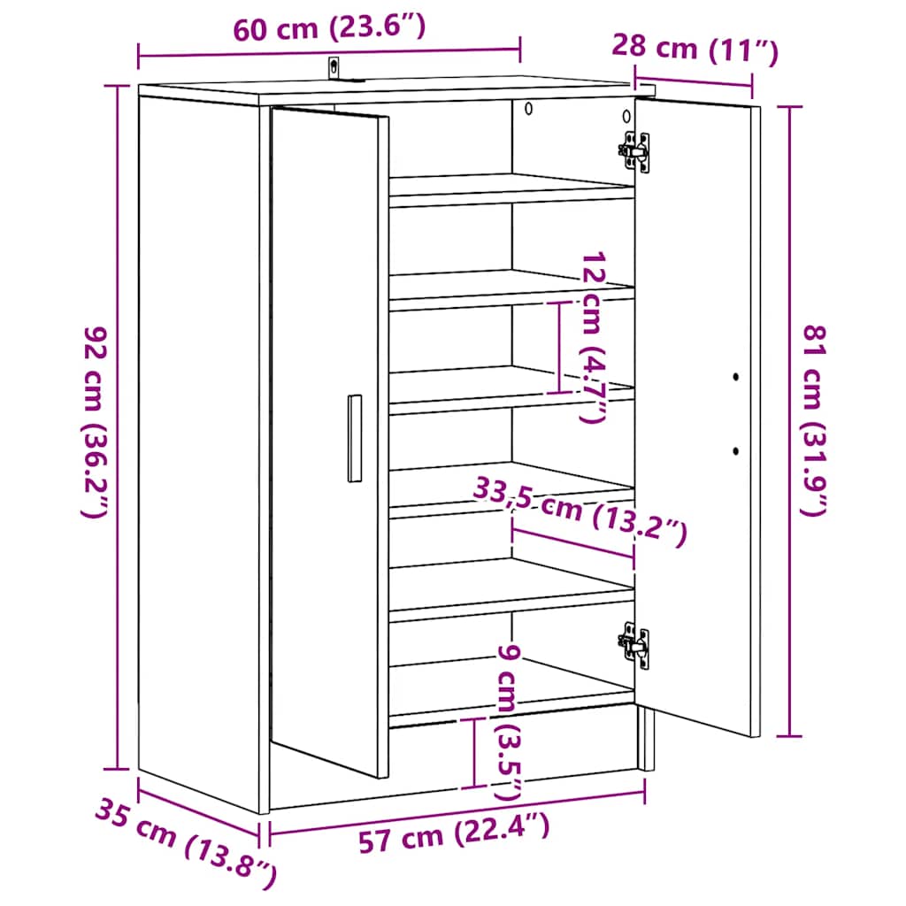 Scarpiera Grigio Sonoma 60x35x92 cm in Legno Multistrato 816012