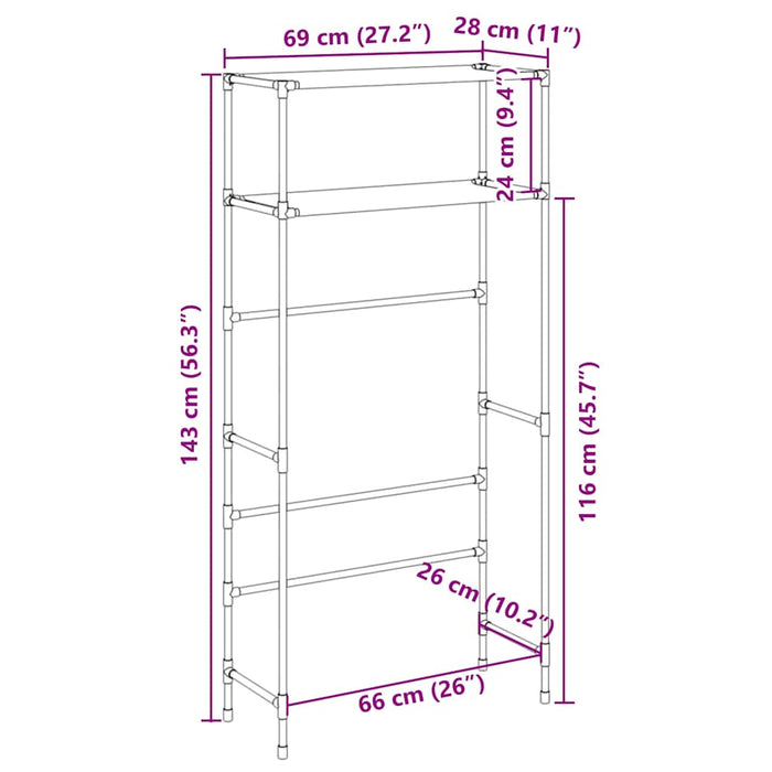Rastrelliera per Lavatrice a 2 Livelli Grigia 69x28x143cm Ferro cod mxl 47180