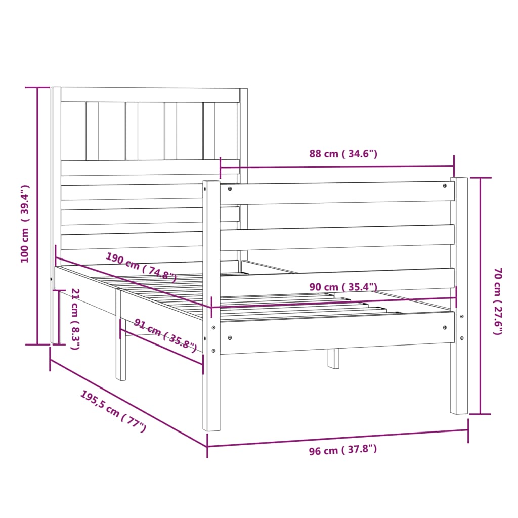 Giroletto 90x190 cm Single in Legno Massello 3101053