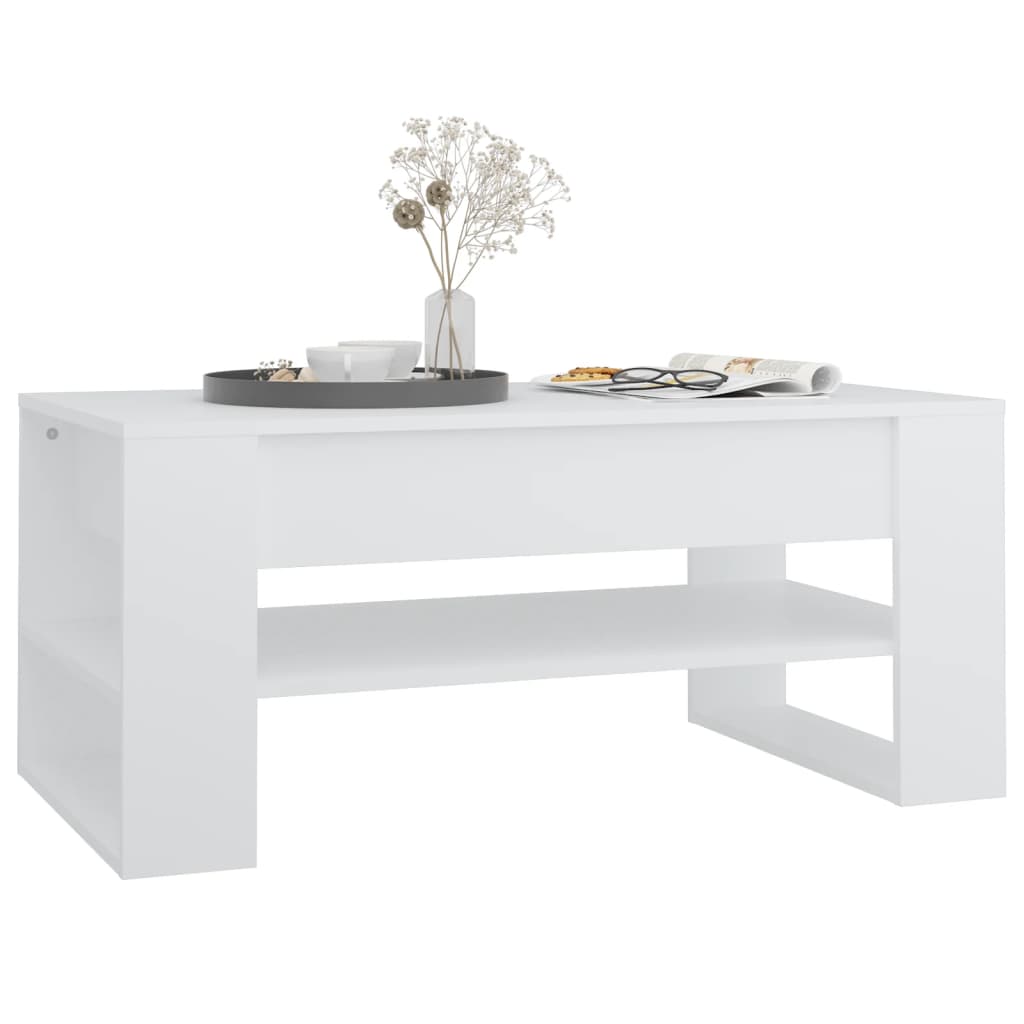 Tavolino da Salotto Bianco 102x55x45 cm in Legno Multistrato 810899