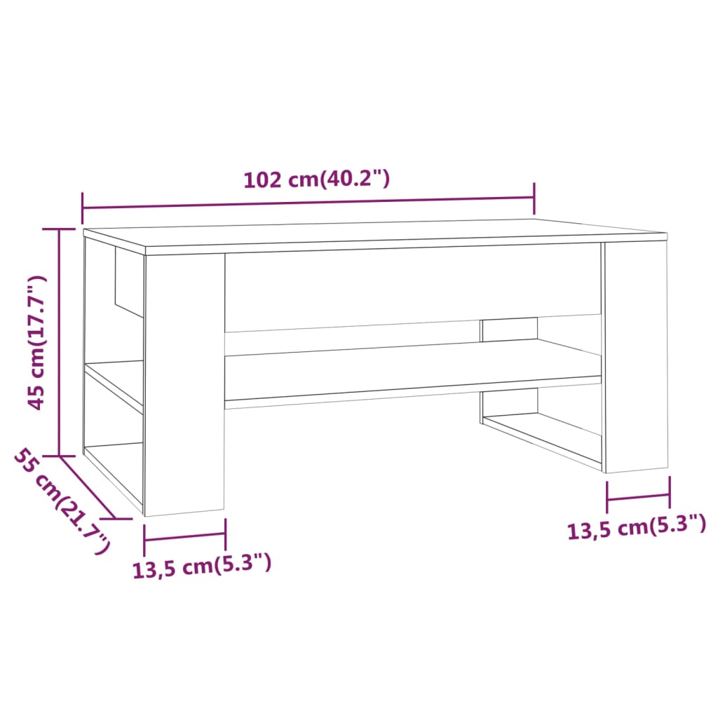 Tavolino da Salotto Bianco 102x55x45 cm in Legno Multistrato 810899