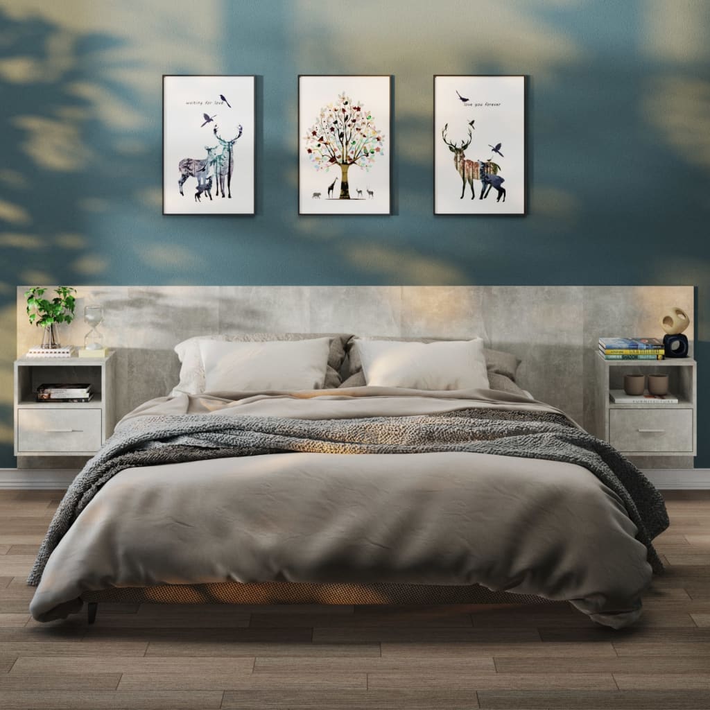 Comodini a Muro 2 pz-Set di 2 Tavolino da notte Grigio Cemento 292642