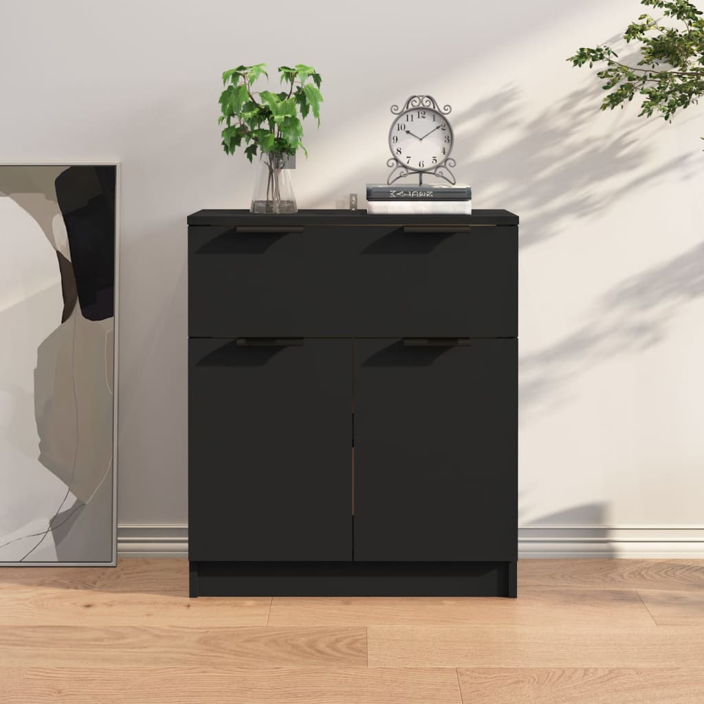 Credenza-Buffet-Armadio da cucina Nera 60x30x70 cm in Legno Multistrato 300412