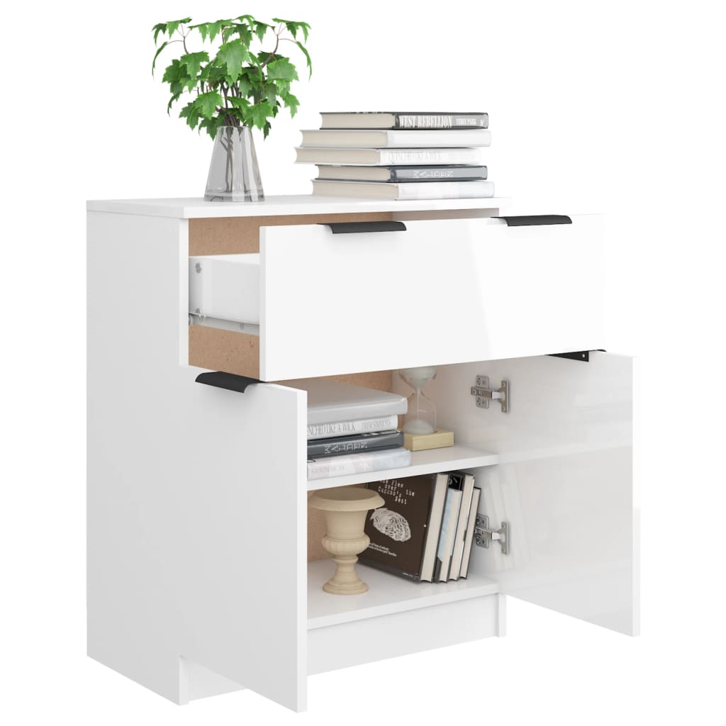 Credenza Bianco Lucido 60x30x70 cm in Legno Multistrato 811094