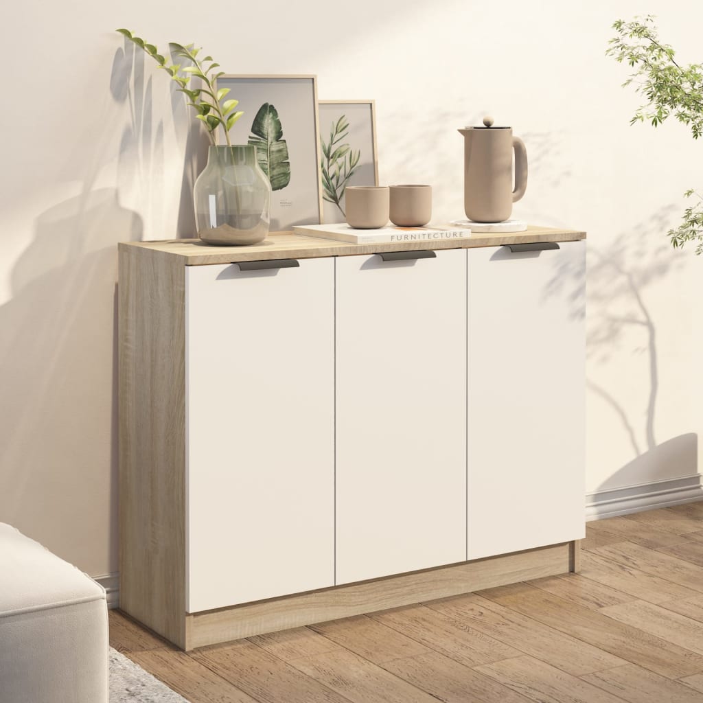 Credenza Bianca e Rovere Sonoma 90,5x30x70cm Legno Multistrato 811192