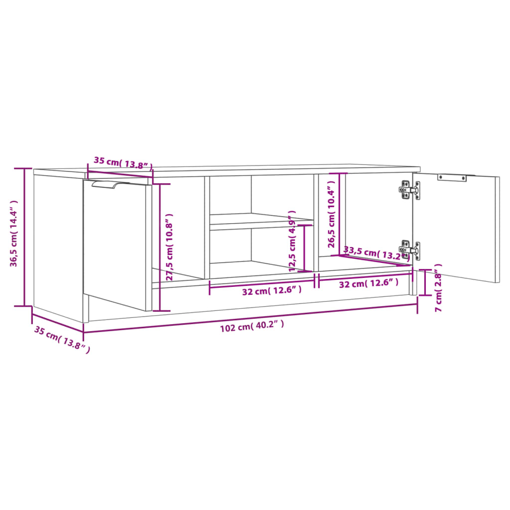 Mobile Porta TV-Mobile per TV-Credenza TV Bianco 102x35x36,5 cm in Legno Multistrato