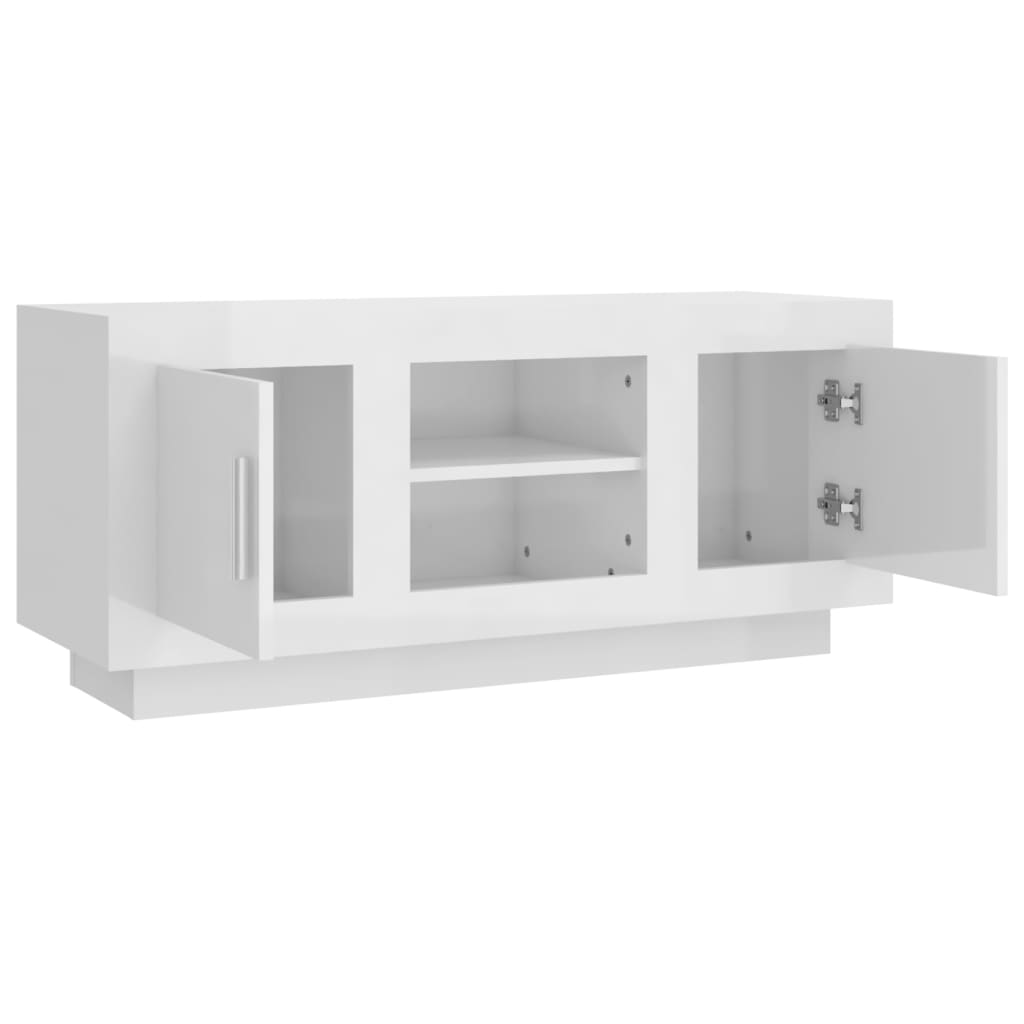Mobile Porta TV Bianco Lucido 102x35x45 cm in Legno Multistrato 811796