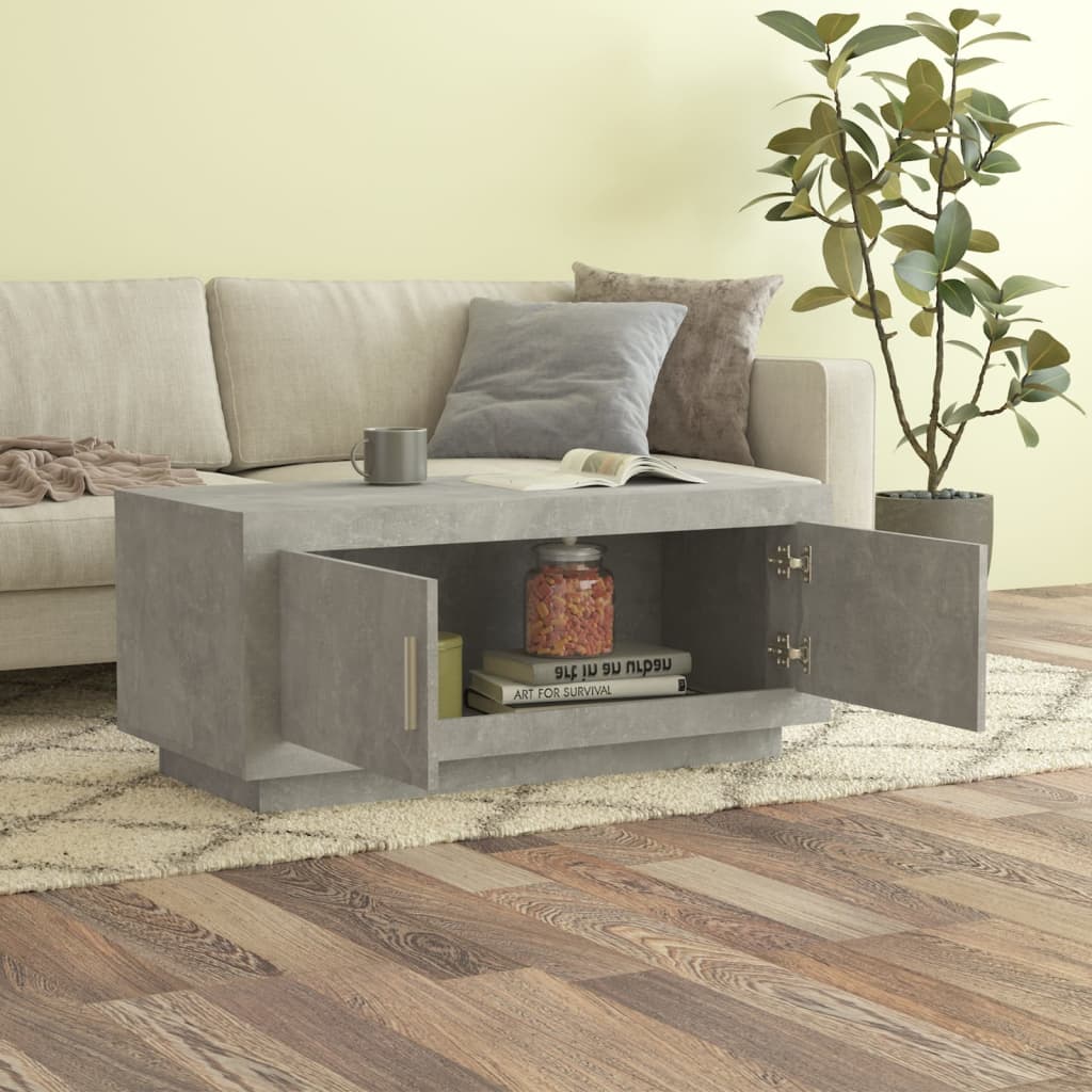 Tavolino Salotto-Tavolino da soggiorno-Tavolo Grigio Cemento 102x50x45 cm Legno Multistrato