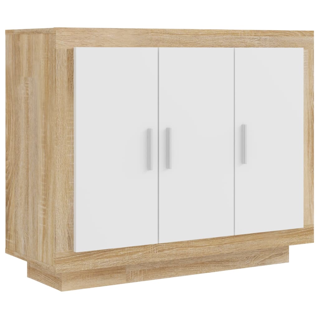 Credenza Bianca e Rovere Sonoma 92x35x75cm in Legno Multistrato 811840