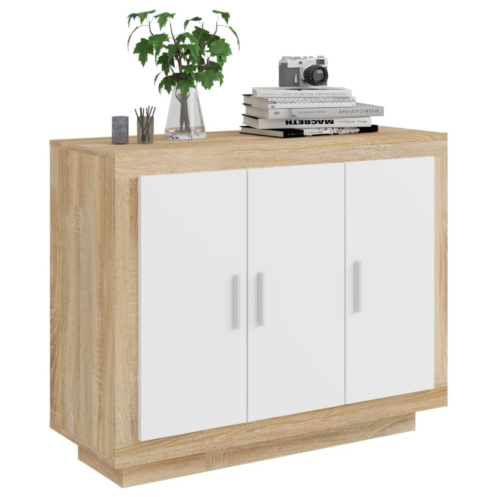 Credenza Bianca e Rovere Sonoma 92x35x75cm in Legno Multistrato 811840