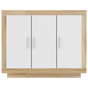 Credenza Bianca e Rovere Sonoma 92x35x75cm in Legno Multistrato 811840