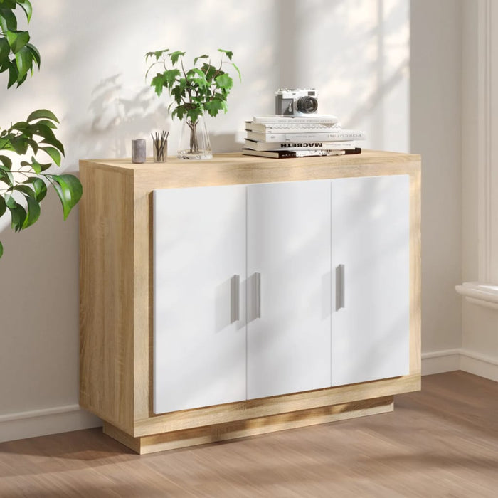 Credenza Bianca e Rovere Sonoma 92x35x75cm in Legno Multistrato 811840