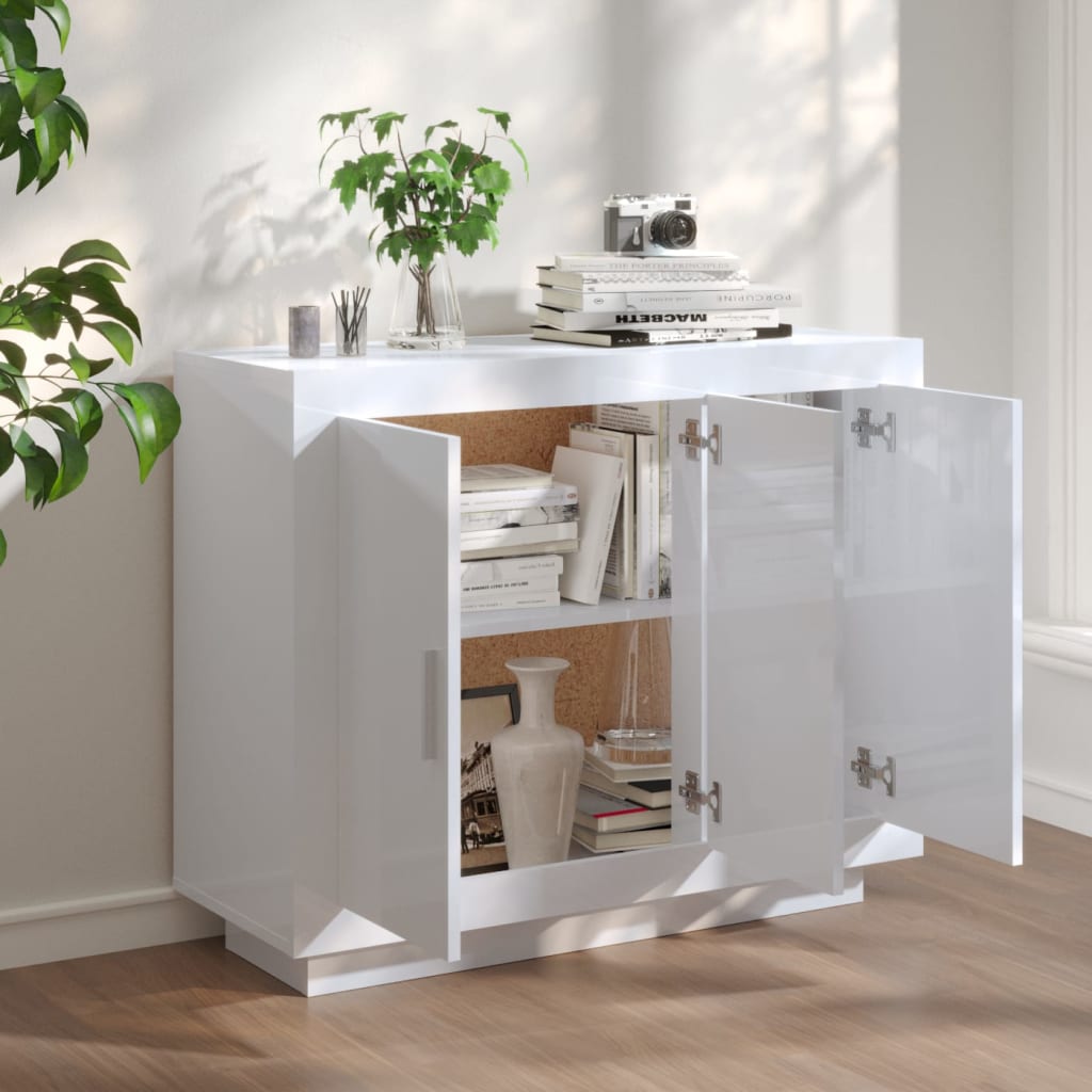 Credenza Bianco Lucido 92x35x75 cm in Legno Compensato 811841