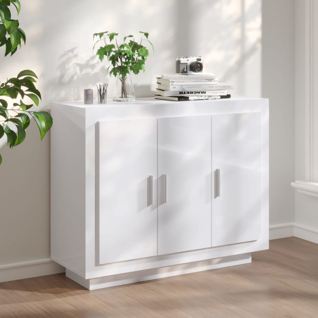 Credenza Bianco Lucido 92x35x75 cm in Legno Compensato 811841
