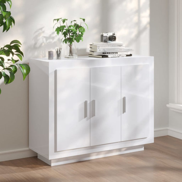 Credenza Bianco Lucido 92x35x75 cm in Legno Compensato 811841