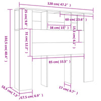 Testiera con Scomparti-Testata con Ripiani Grigio Cemento 120x18,5x102,5 cm