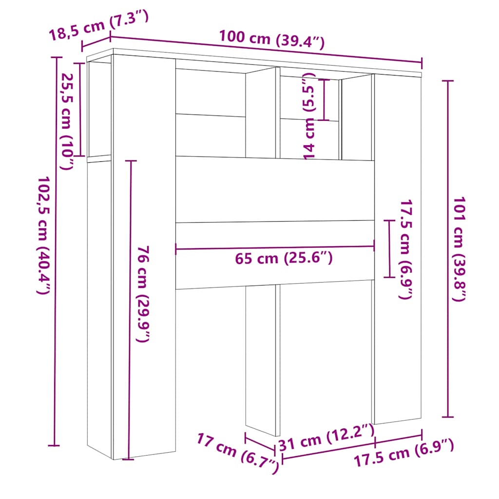 Testiera con Scomparti-Testata con Ripiani Rovere Fumo 100x18,5x102,5 cm