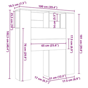 Testiera con Scomparti-Testata con Ripiani Grigio Sonoma 100x18,5x102,5 cm