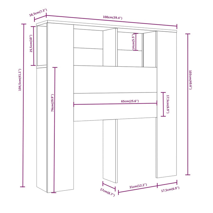 Testiera con Scomparti Grigio Sonoma 100x18,5x104,5 cm 817265