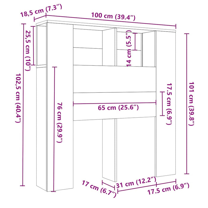 Testiera con Scomparti-Testata con Ripiani Rovere Marrone 100x18,5x102,5 cm