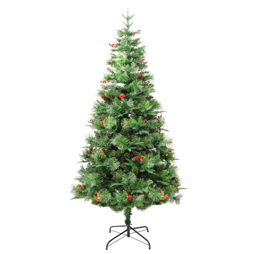 Albero di Natale Preilluminato con Pigne Verde 225 cm PVC e PE 344290
